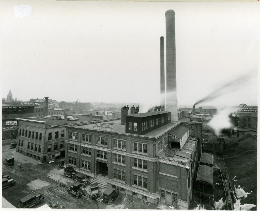 power plant with 2 smoke stacks